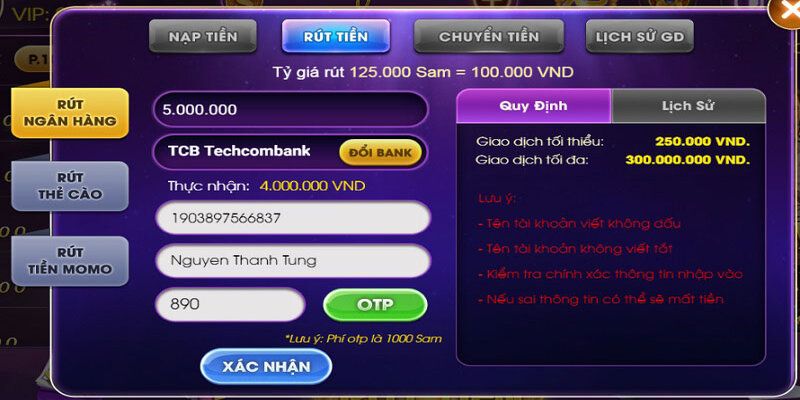 Các thao tác rút tiền đơn giản tại kho game này